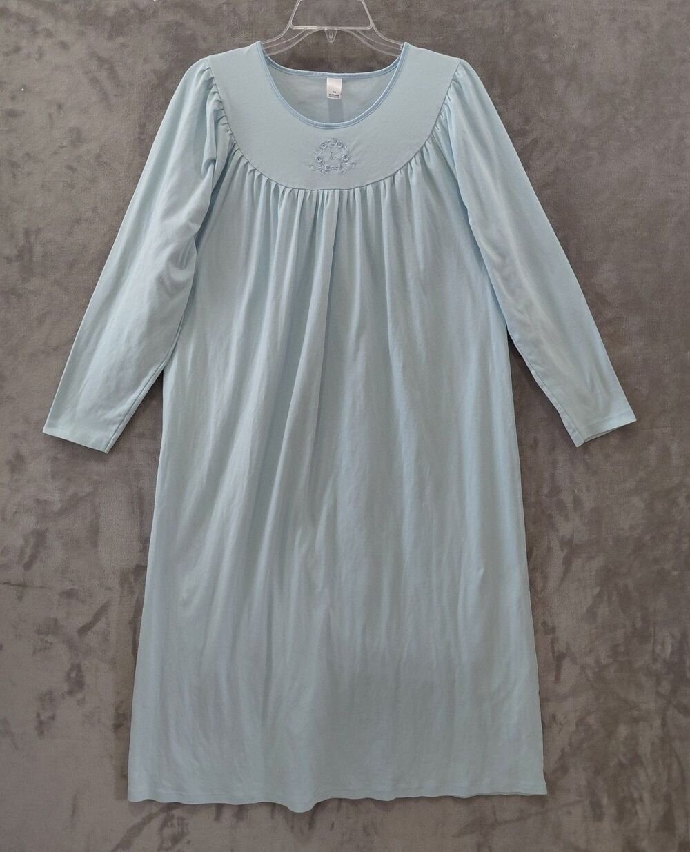 Calida Switzerland Cotton Long Sleeve Nightgown Women's Medium Embroidered EUC